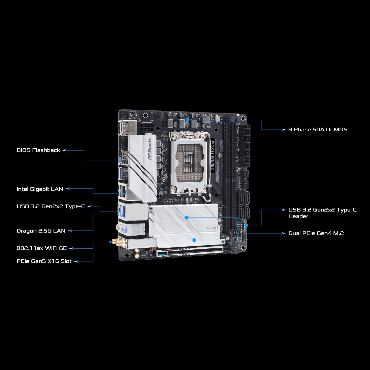 ASRock Z690M-ITX/ax Intel LGA 1700 Mini-ITX Motherboard